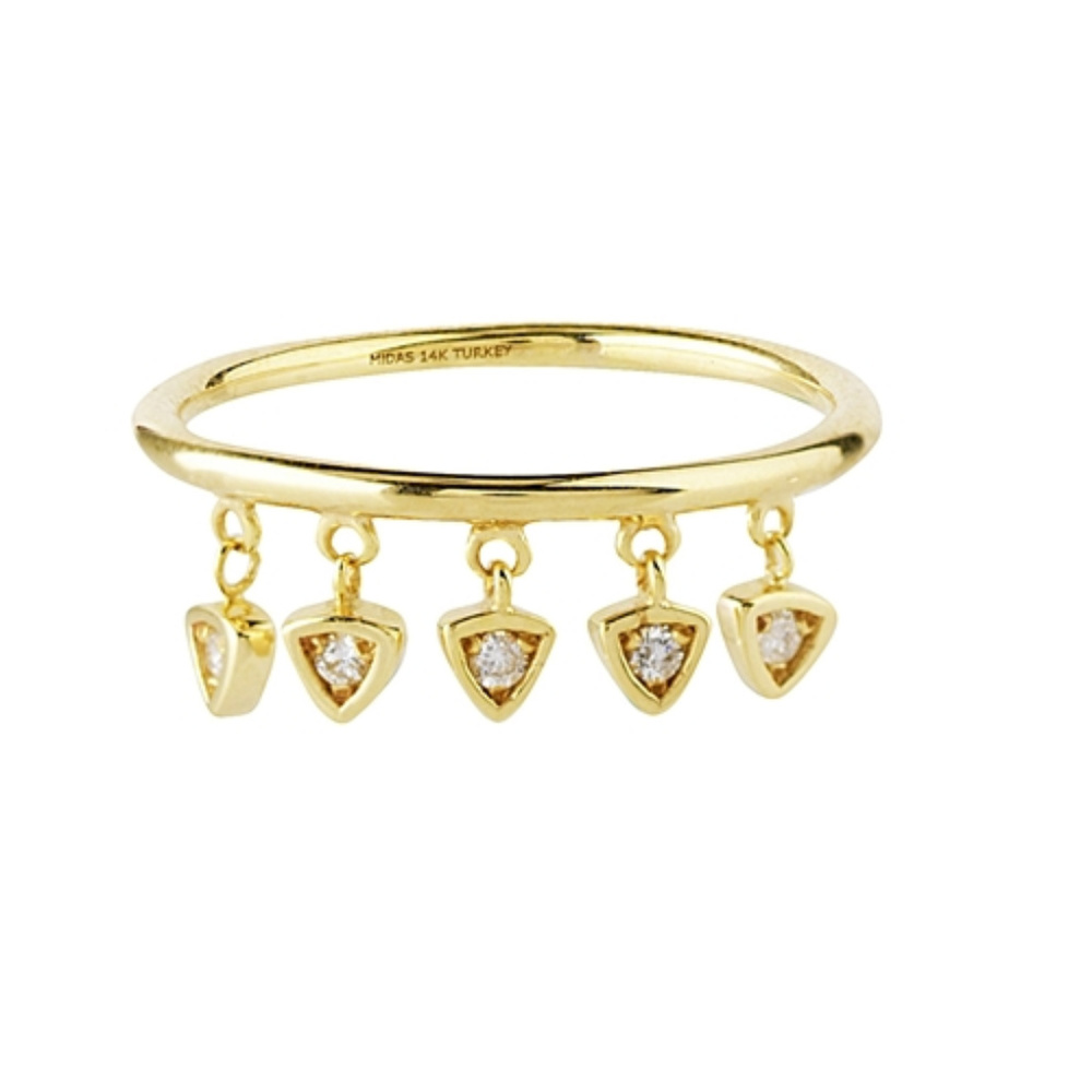 14K Solid White Gold Diamond Dangle Element Ring